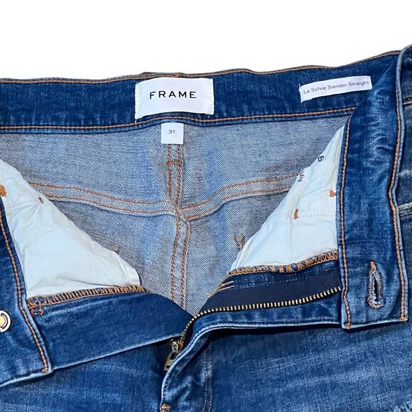 NWT FRAME Jeans Le Sylvie High Rise Slender Straight 31 Distressed Swoon Wash - Picture 7 of 13